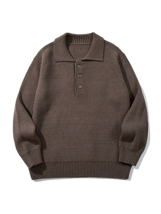 Herren Gerippter Polokragenpullover mit dreifacher Knopfleiste und Relaxed-Fit Shop Nory