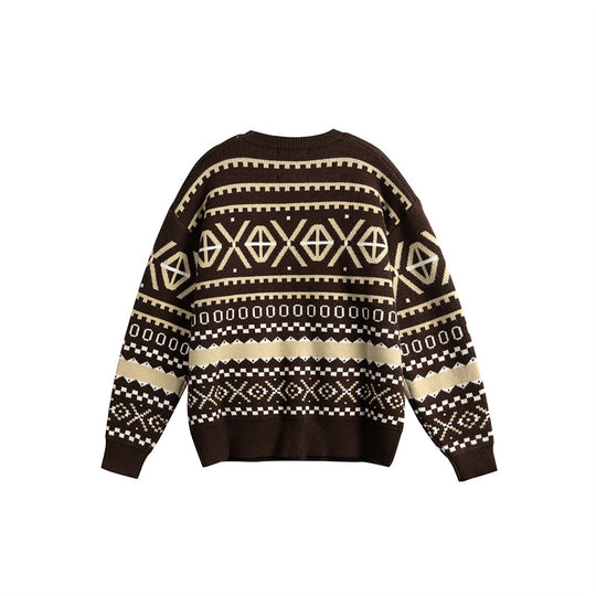 Unisex Gemusterter Grobstrickpullover im Norwegerstil mit Rundhals Shop Nory