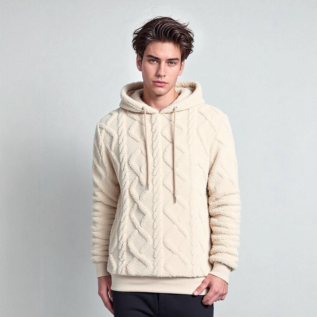 Herren Teddy-Fleece-Hoodie mit diamantstruktur, gefütterter Kapuze und weichen Rippbündchen Shop Nory