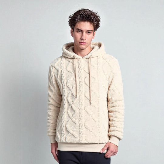 Herren Teddy-Fleece-Hoodie mit diamantstruktur, gefütterter Kapuze und weichen Rippbündchen Shop Nory