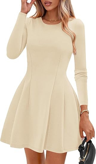 Damen Langärmeliges A-Linien Skaterkleid mit figurschmeichelnden Nähten Shop Nory