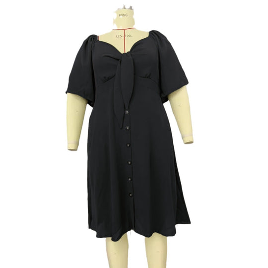 Damen A-Linien Midikleid mit Knoten-Detail, Puffärmeln und Knopfleiste Shop Nory