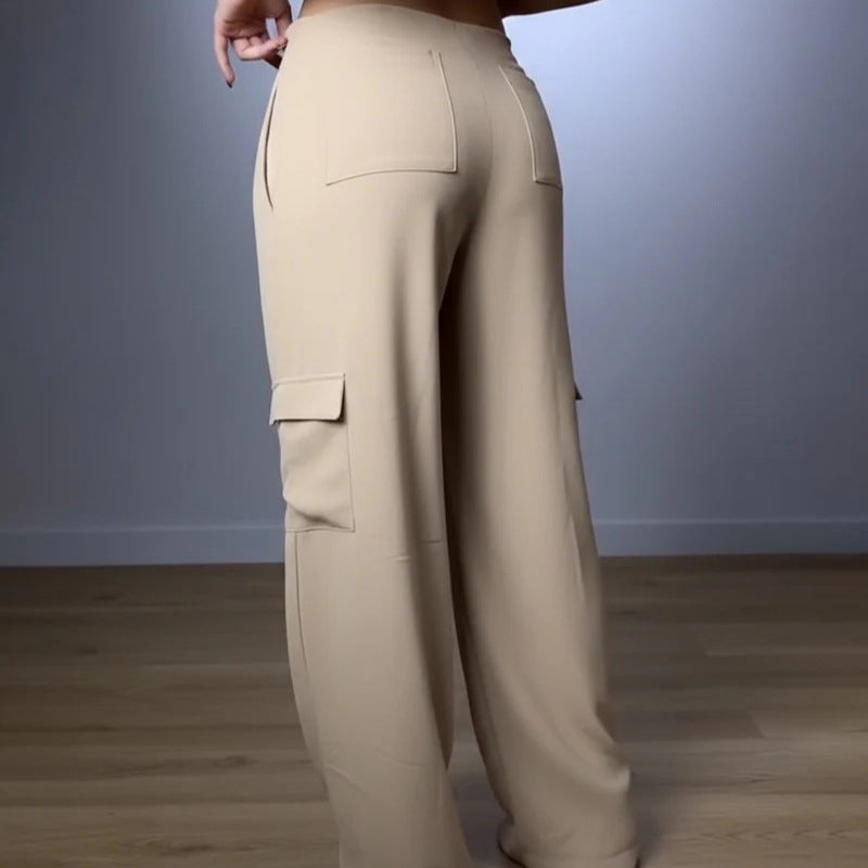 Damen Hochtaillierte Cargo-Hose mit weitem Bein, Tunnelzug und Bundfalten Shop Nory