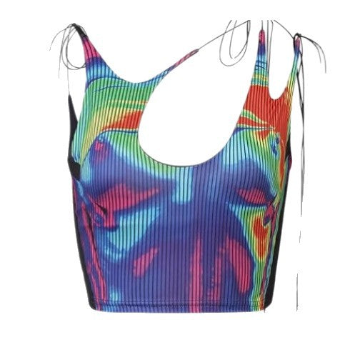 Damen sportliches Crop-Top mit asymmetrischem Design und feinen Schnürdetails