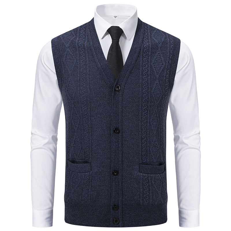 Herren Ärmellose Strickweste mit Rauten‑Muster, V‑Ausschnitt und Knopfleiste Shop Nory