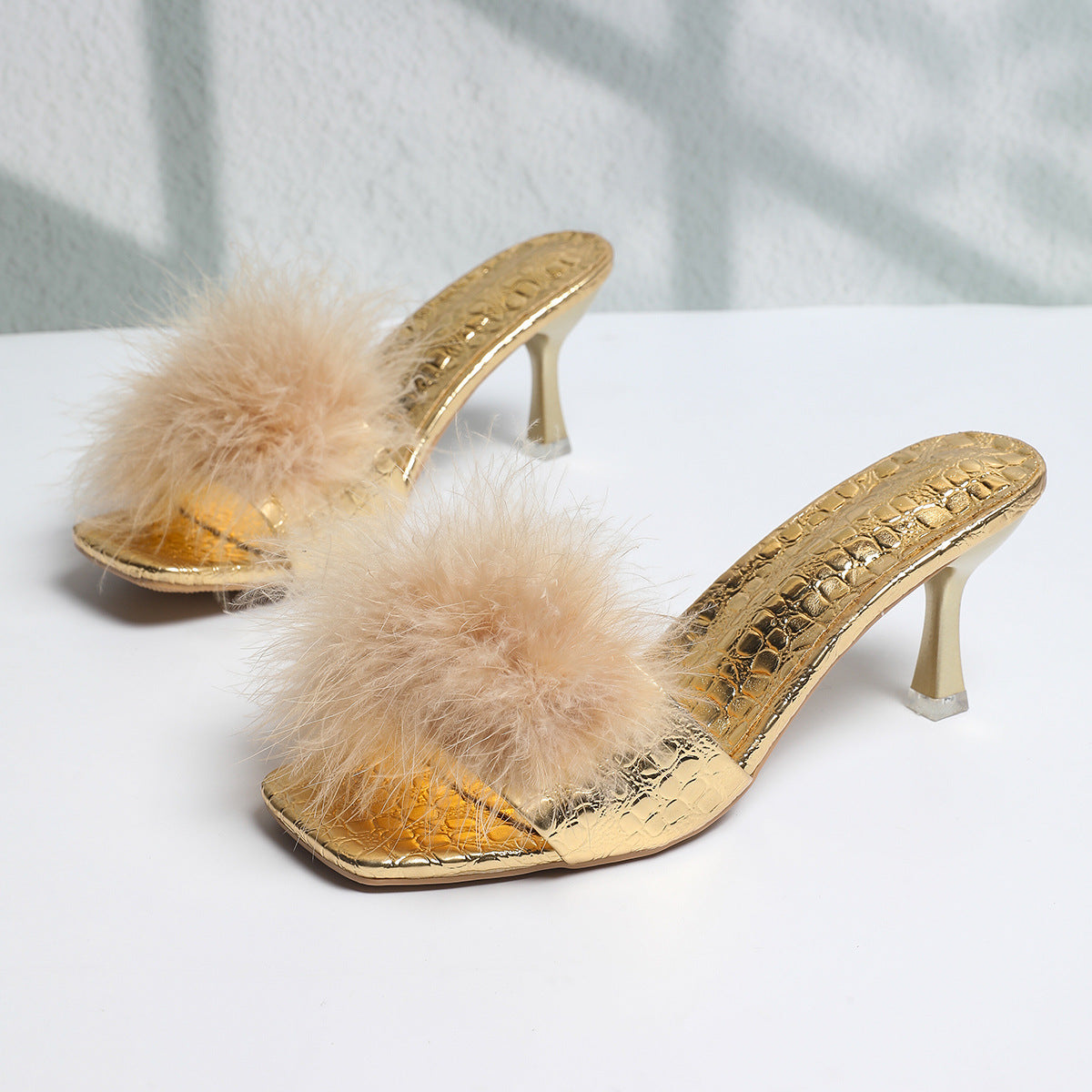 Damen Glamouröse High-Heels mit eleganter Fellverzierung