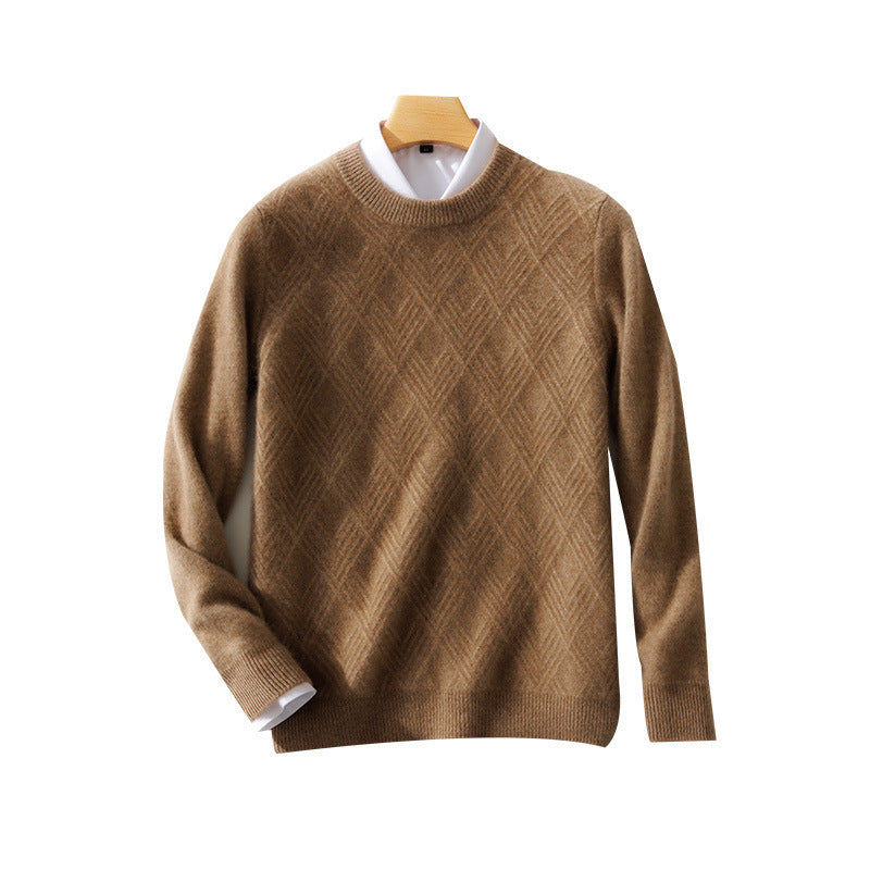 Herren Feiner Strukturstrickpullover mit kurzem Stehkragen und Diamant‑Relief Shop Nory