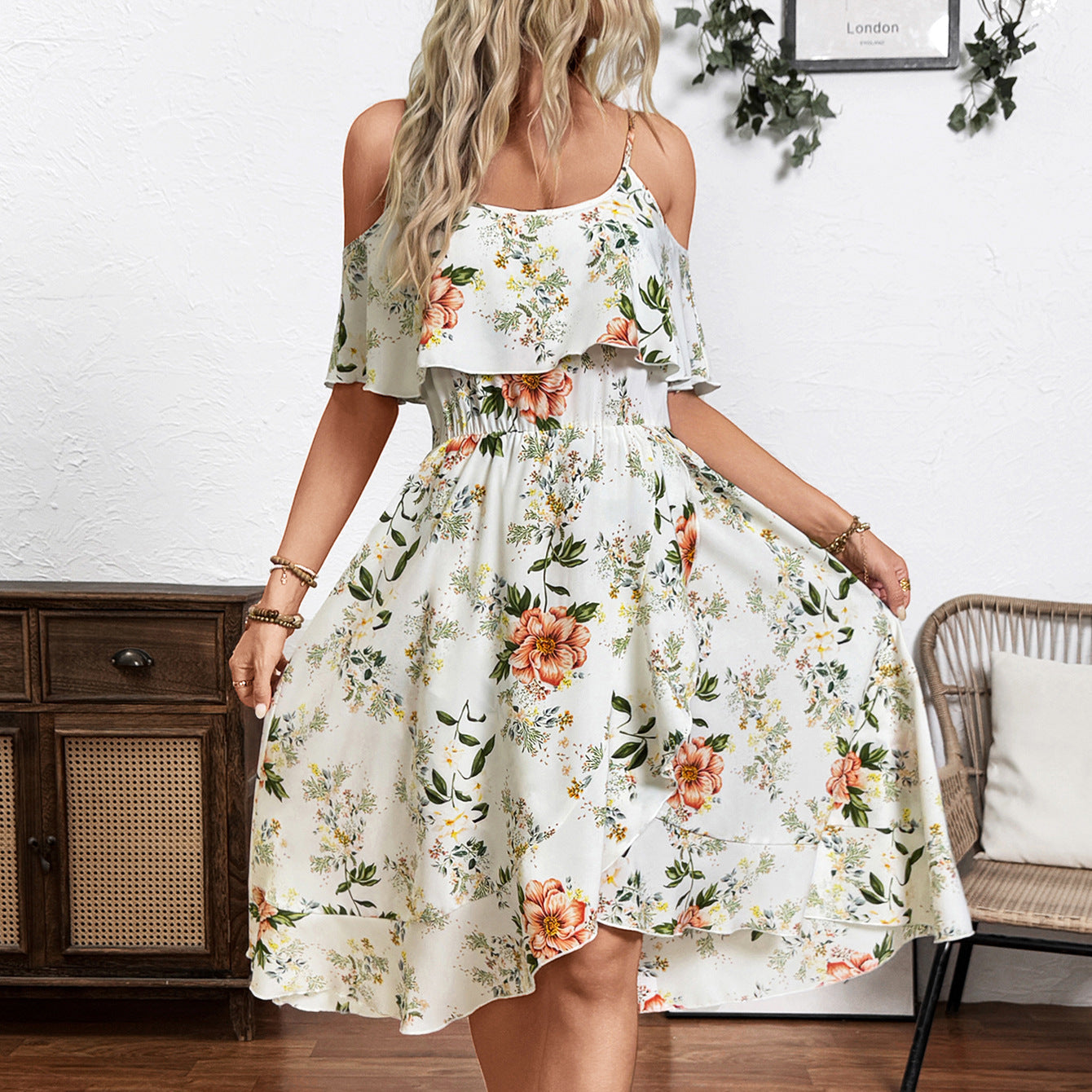 Damen Verspieltes Blumen-Überwurfkleid