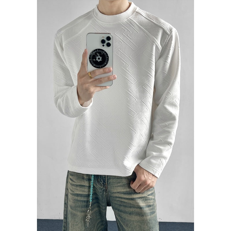 Herren Strukturiertes Langarmshirt mit Stehkragen und geometrischem Reliefmuster Shop Nory