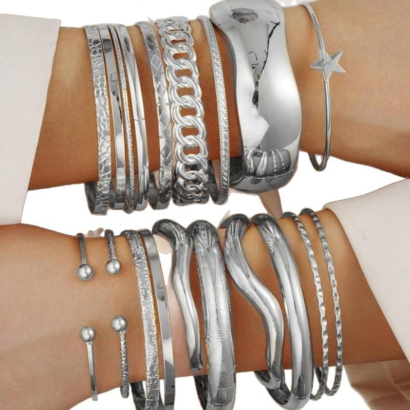 Damen Armreifen-Set aus hochwertigem Edelstahl mit moderner Struktur Shop Nory