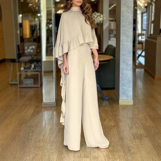 Damen Eleganter Overall mit Cape-Volant und weitem Palazzohosenbein Shop Nory
