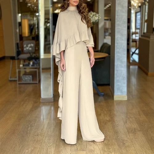 Damen Eleganter Overall mit Cape-Volant und weitem Palazzohosenbein Shop Nory