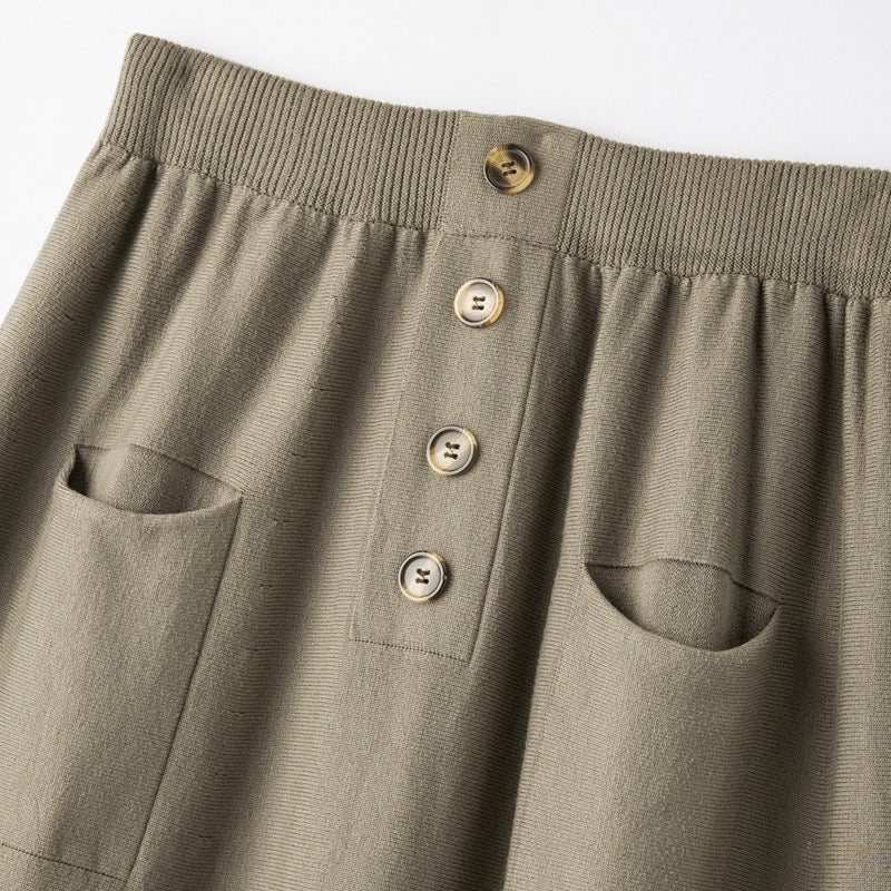 Damen Midirock aus Wollmix mit A‑Linie, elastischem Rippbund, Zierriegel‑Knopfleiste und aufgesetzten Taschen Shop Nory
