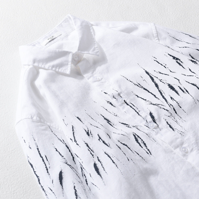 Herren Leichtes Leinen-Baumwoll-Hemd mit abstraktem Pinselprint und Relaxed-Fit Shop Nory