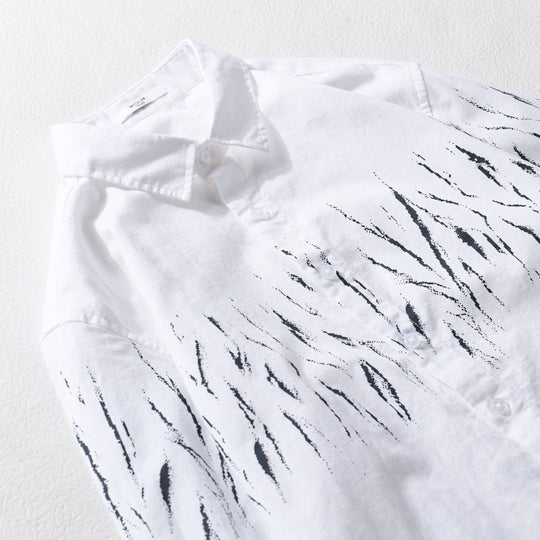 Herren Leichtes Leinen-Baumwoll-Hemd mit abstraktem Pinselprint und Relaxed-Fit Shop Nory
