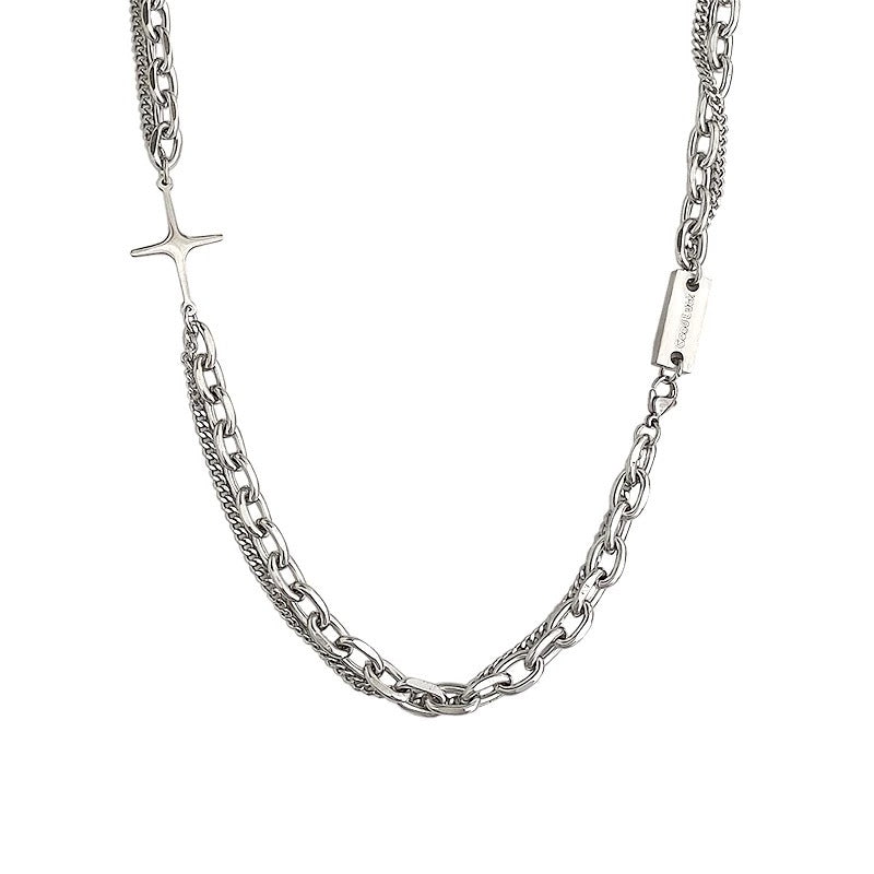 Damen Halskette mit modernem, mehrlagigem Design und funkelndem Sternanhänger Shop Nory