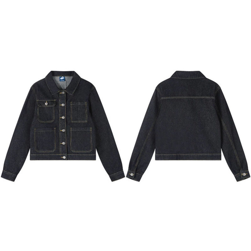 Damen Boxy-Jeansjacke mit aufgesetzten Taschen und sichtbaren Kontrastnähten Shop Nory