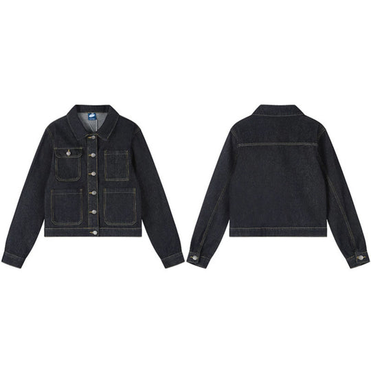 Damen Boxy-Jeansjacke mit aufgesetzten Taschen und sichtbaren Kontrastnähten Shop Nory