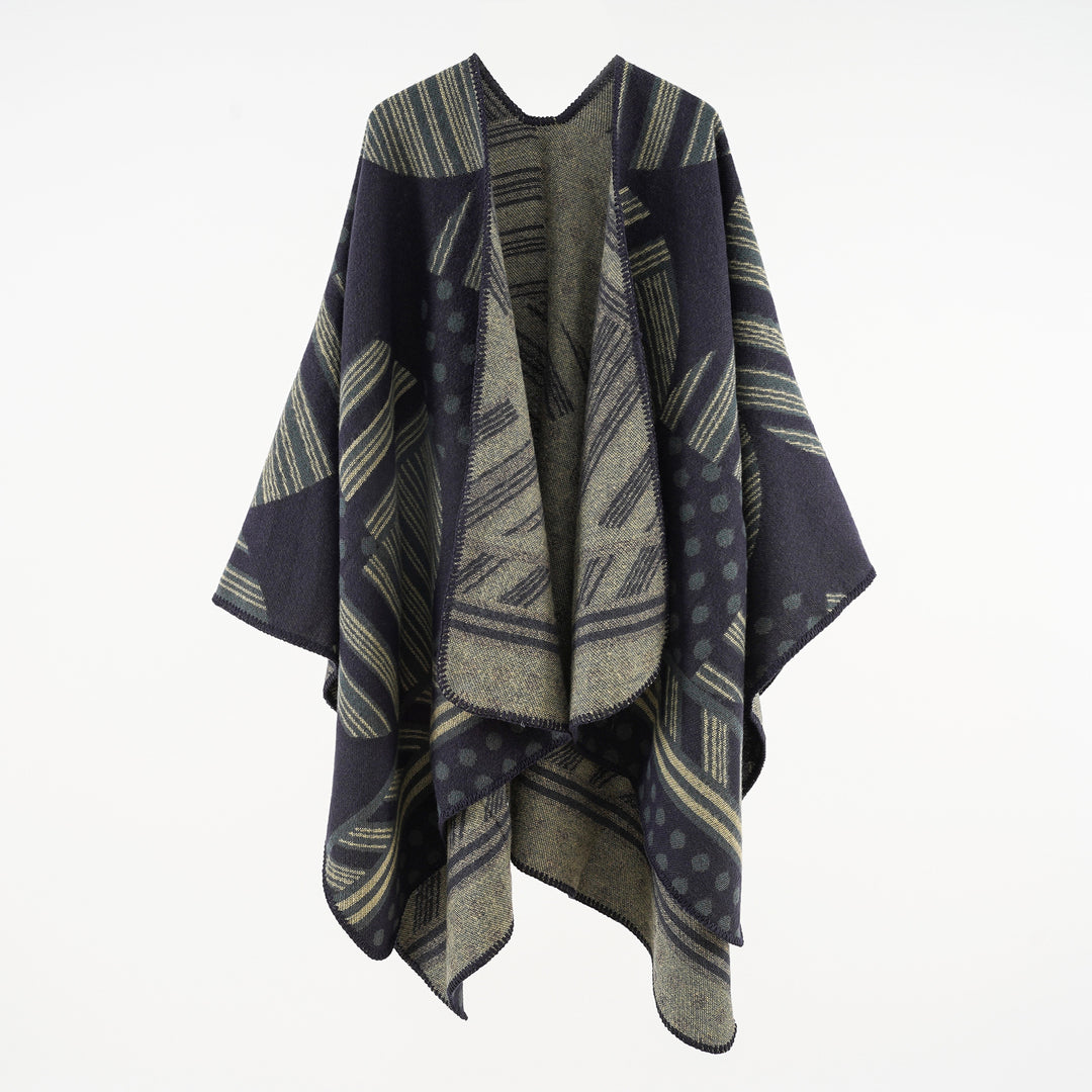 Damen Jacquard‑Ruana mit grafischem Muster und Kettelkante Shop Nory