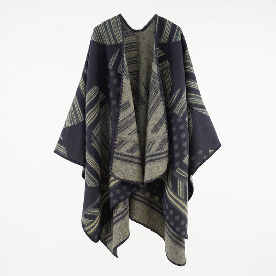 Damen Jacquard‑Ruana mit grafischem Muster und Kettelkante Shop Nory