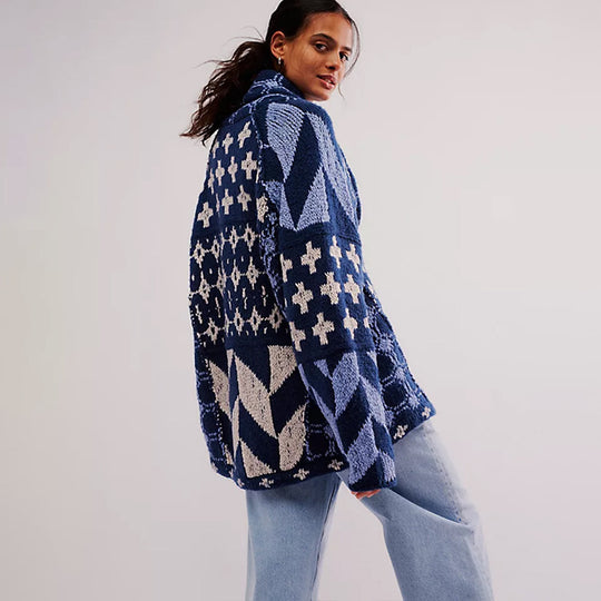 Damen Oversized Strickjacke mit Schalkragen und grafischem Muster Shop Nory