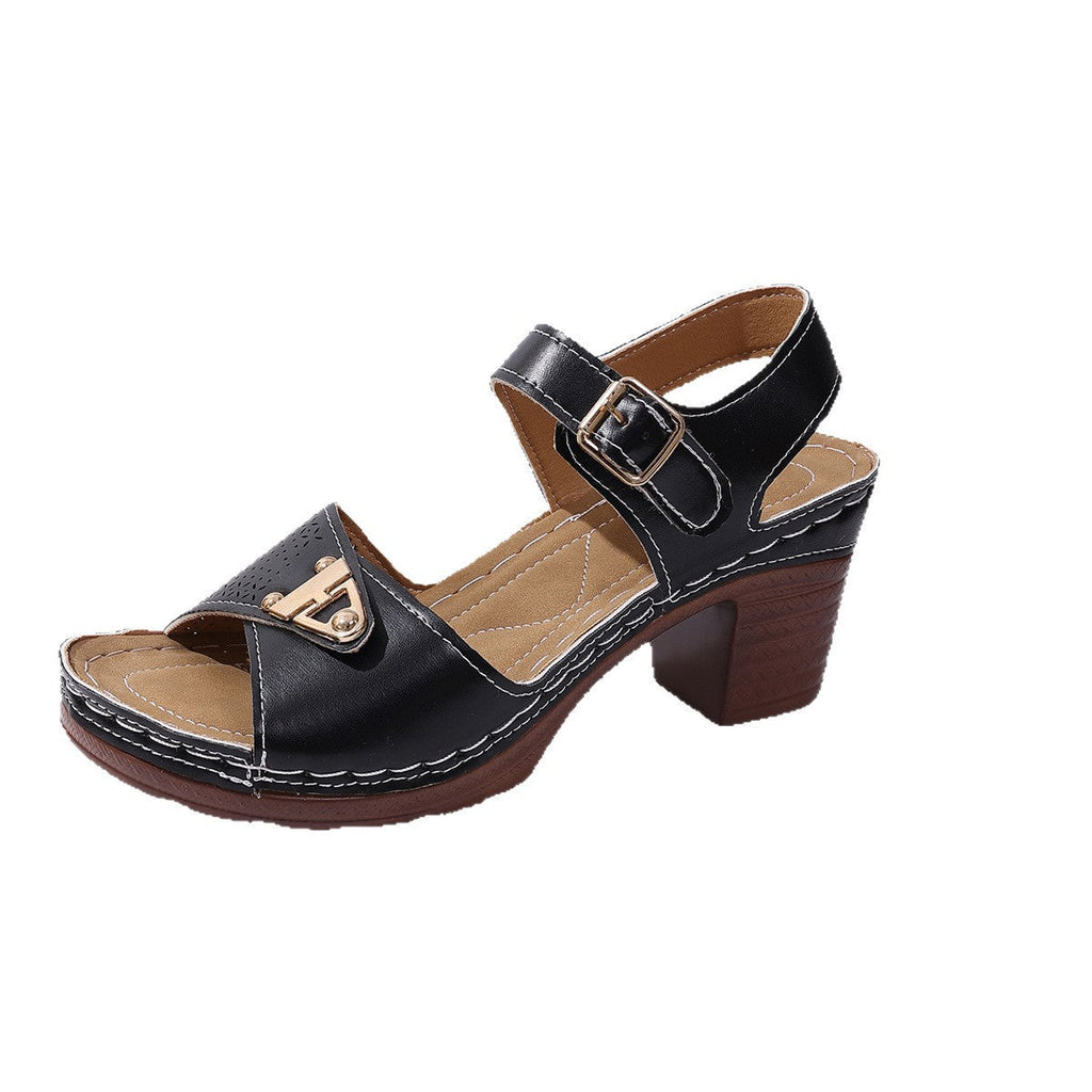 Damen Komfortable Sandalen mit modischen Riemen und mittelhohem Absatz