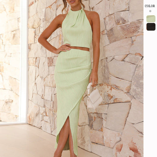 Damen Set aus gehäuftem Oberteil und asymmetrischem Rock Shopnory