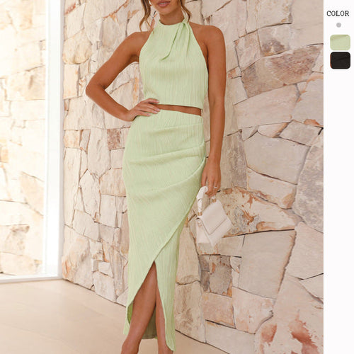 Damen Set aus gehäuftem Oberteil und asymmetrischem Rock Shopnory