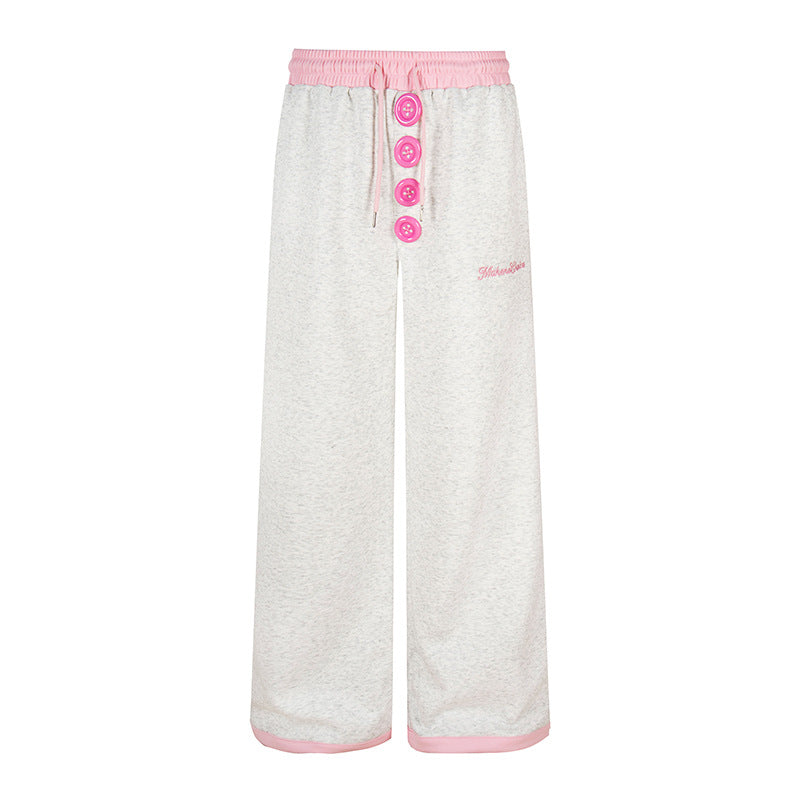 Damen Weite Lounge-Hose mit Zierknopfleiste, hohem Bund und Kordelzug Shop Nory