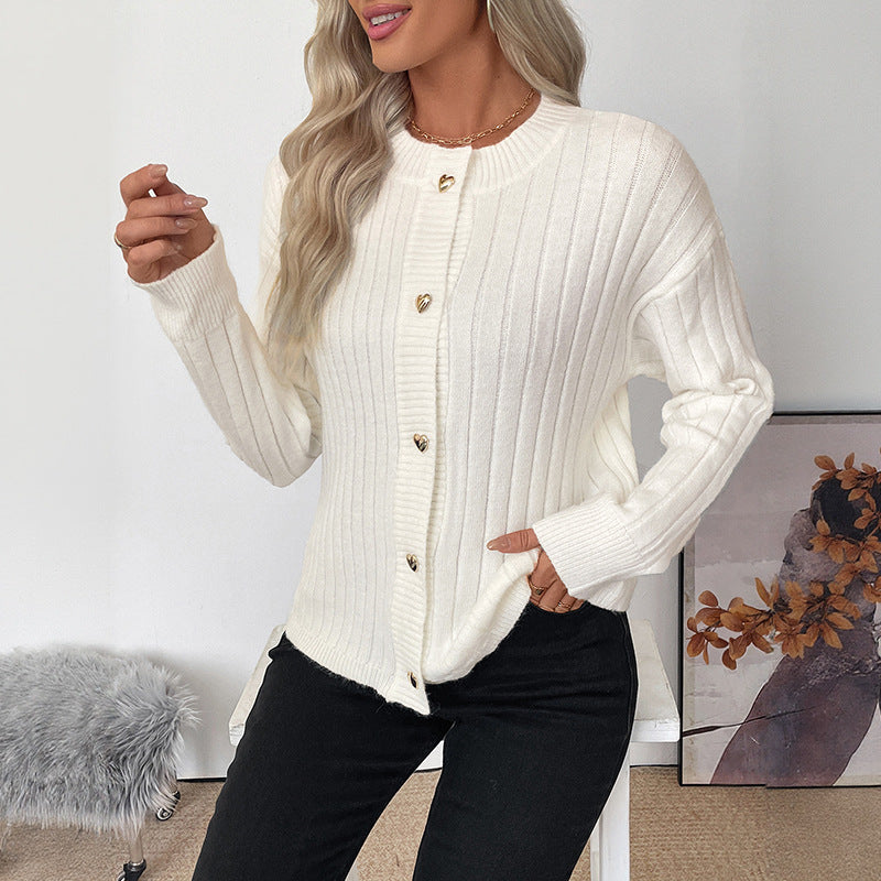 Damen Gerippter Strickcardigan mit Herzknopfleiste Shop Nory