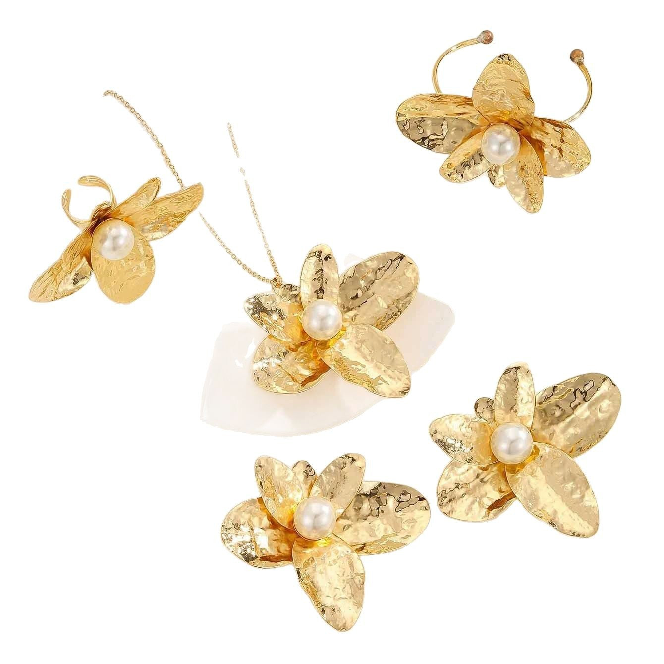 Damen Schmuckset mit floralen Anhängern und Perlenakzenten Shop Nory