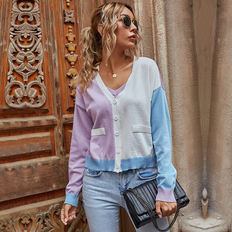 Damen Modischer Cardigan mit Farbblock-Design Shop Nory