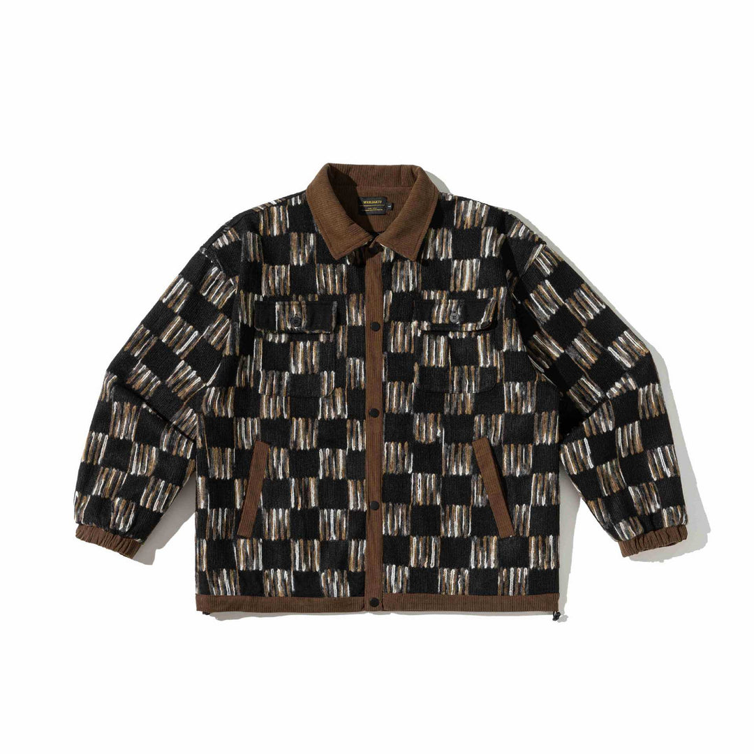 Herren Gemusterte Wollmix Overshirtjacke mit Cordkragen und Pattentaschen Shop Nory