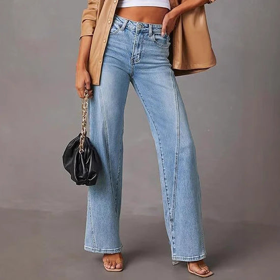 Damen Hochtaillierte gerade geschnittene Jeans mit betonten Längsnähten Shop Nory