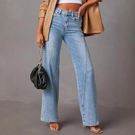 Damen Hochtaillierte gerade geschnittene Jeans mit betonten Längsnähten Shop Nory