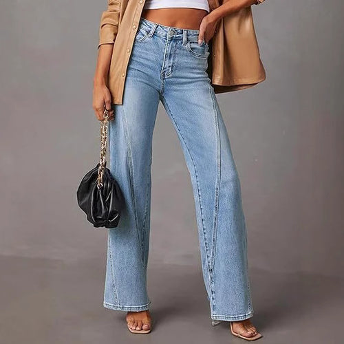 Damen Hochtaillierte gerade geschnittene Jeans mit betonten Längsnähten Shop Nory