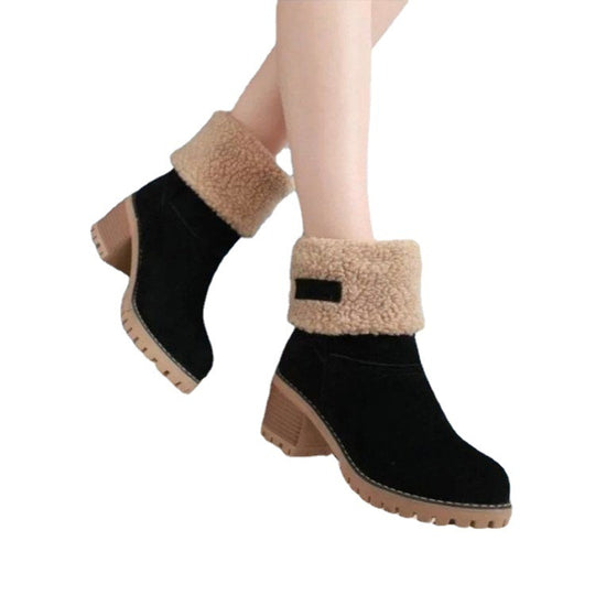 Damen Kurzschaft-Stiefelette mit Teddyfutter, Blockabsatz und Profilsohle Shop Nory