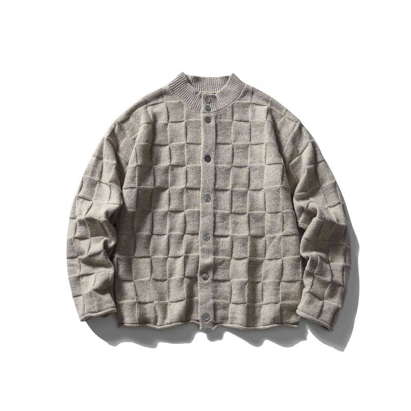 Unisex Strukturierte Boxy-Strickjacke mit Karomuster Shop Nory