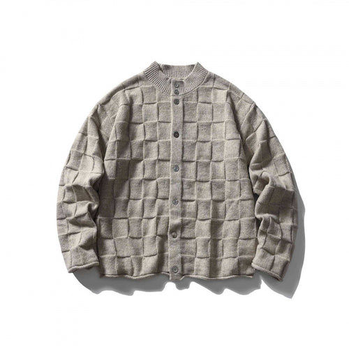 Unisex Strukturierte Boxy-Strickjacke mit Karomuster Shop Nory