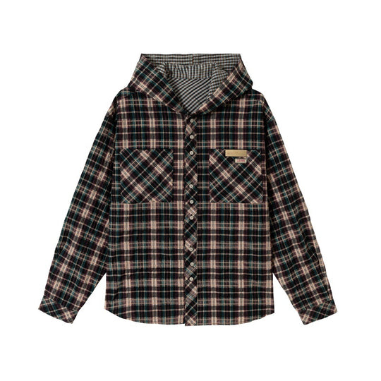 Unisex Kapuzen-Flanellhemd im Oversize-Karo mit Brusttaschen Shop Nory