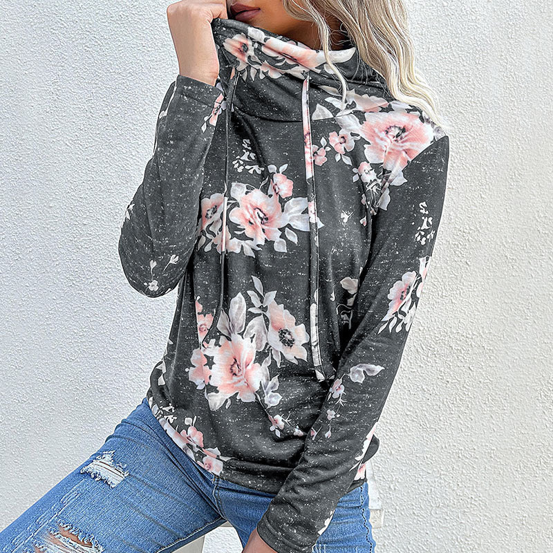 Damen Schlauchkragen-Sweatshirt mit floralem Alloverprint und Kordelzug Shop Nory