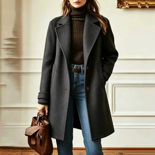 Damen Eleganter Wollmantel mit tailliertem Schnitt und Reverskragen Shop Nory
