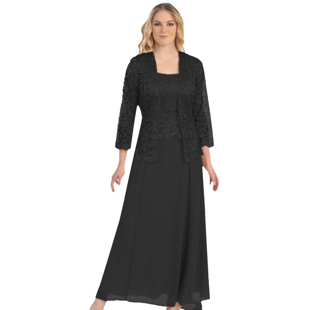 Damen Elegantes Abend-Maxi-Kleid mit Spitzenbolero und tailliertem Unterkleid Shop Nory