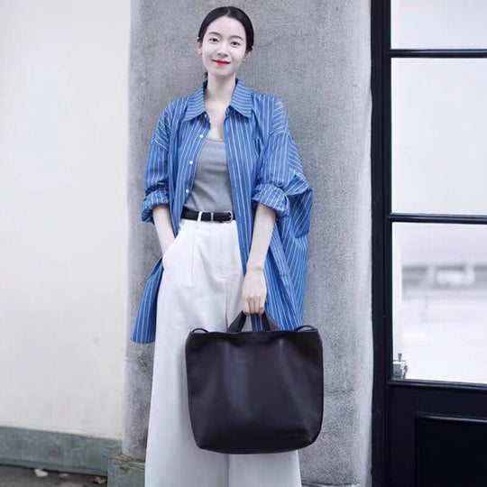 Damen Longline-Hemd mit Nadelstreifen, Oversize-Silhouette und verlängertem Saum Shop Nory
