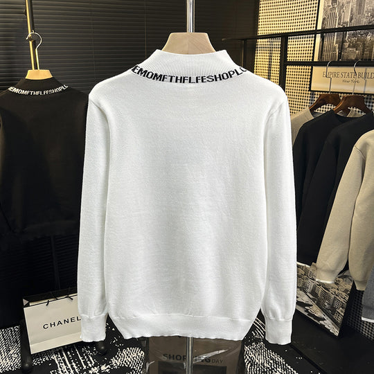 Unisex Feinstrickpullover mit kurzem Stehkragen und kontrastierendem Schriftkragen Shop Nory