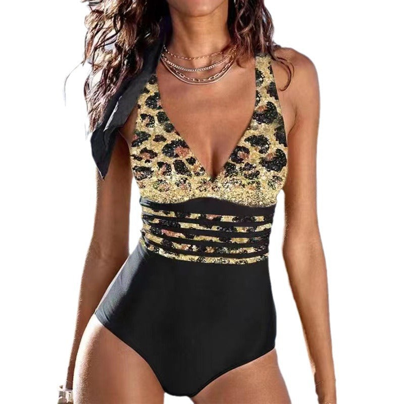 Damen Einteiliger Badeanzug mit figurformendem Design und tiefem V-Ausschnitt