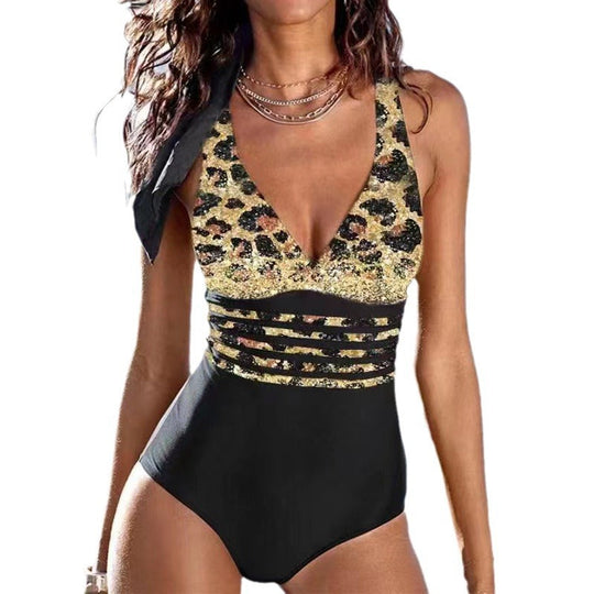 Damen Einteiliger Badeanzug mit figurformendem Design und tiefem V-Ausschnitt