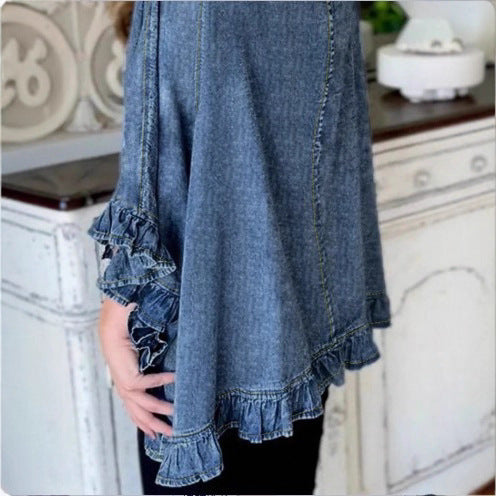 Damen Oversize-Jeans-Kimono mit Volantkante und offenem Fall Shop Nory