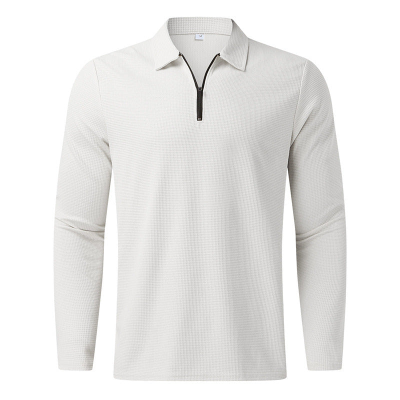 Herren Feines Waffelstrick-Halbzip-Polo mit Kentkragen & Langarm Shop Nory