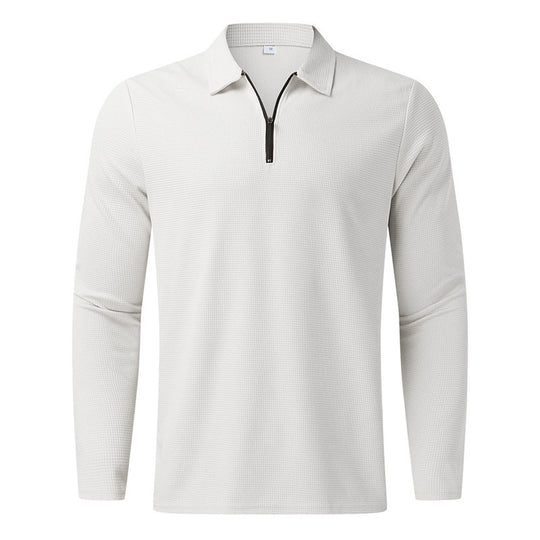 Herren Feines Waffelstrick-Halbzip-Polo mit Kentkragen & Langarm Shop Nory